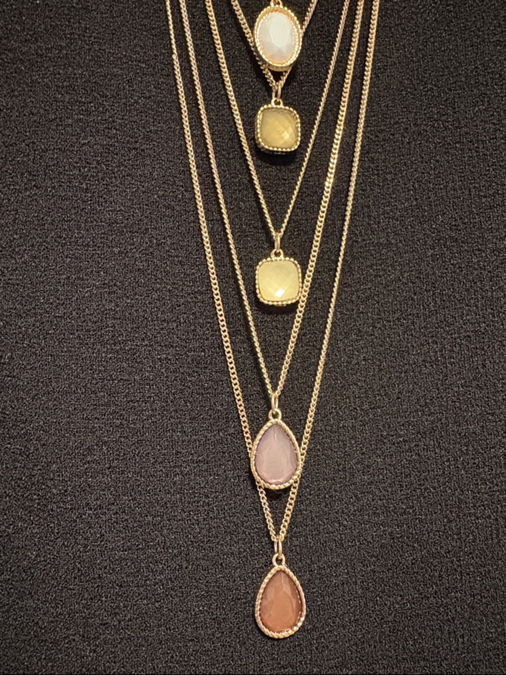 NWT [Massini] Gold-Tone Gemstone Layered Multi-Stone Long Pendant Necklace - Picture 4 of 10